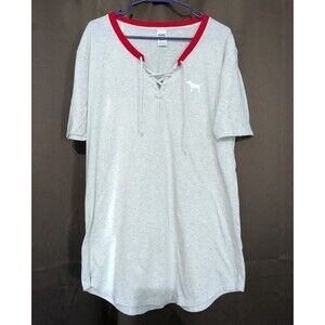 PINK Victoria's Secret GRAY  Logo Lace Up Cotton Short Sleeve Tee Size L